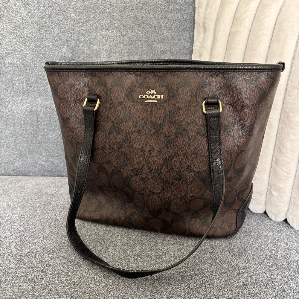 Coach Zip Top Tote In Signature Coated Canvas